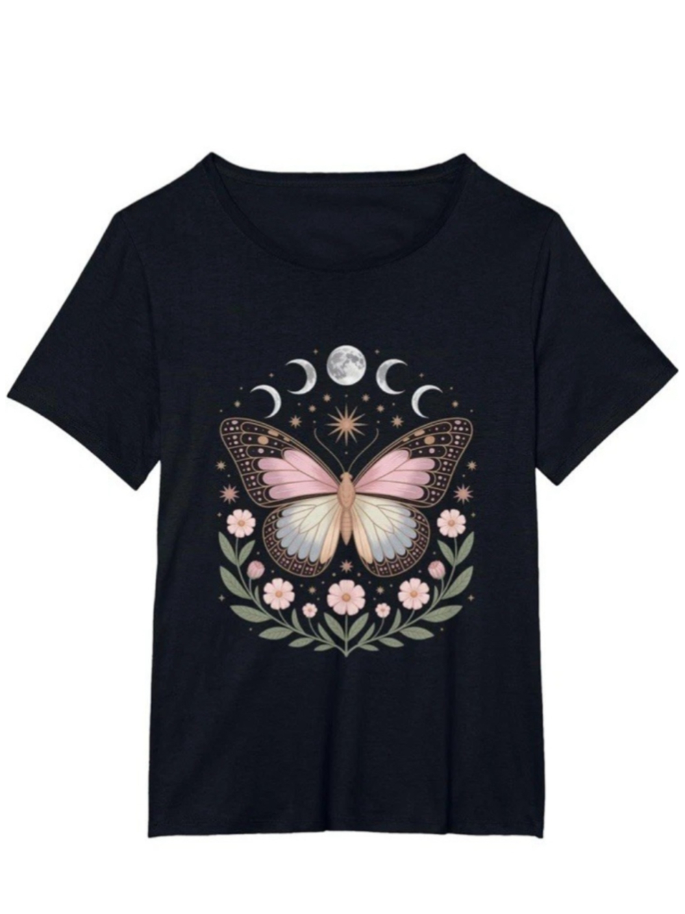 Luna Moth Moon Phases Floral T-shirt Celestial Butterfly Witch Plus 2XL 18/20